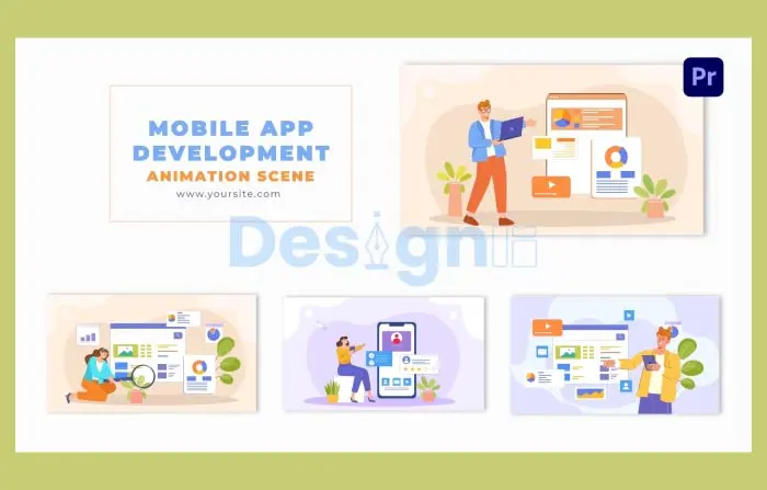 Mobile App Development 2D Flat Design Animation Scene